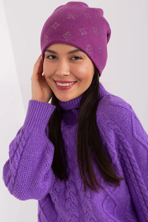 Bonnet cachemire strass violet vif minimaliste ajuste ample slouchy côtelé géométrique chic hiver femme