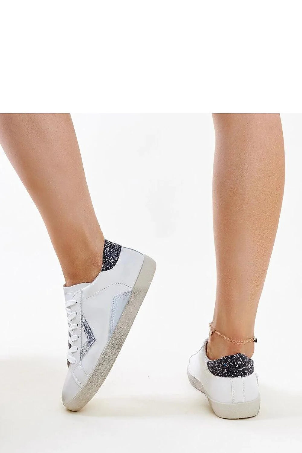 Baskets Femme Mode Moderne Design Décontracté Blanc Argenté Paillettes Flèche Bout Rond Lacets Cuir Synthétique Caoutchouc Vintage Urban Chic Élégance