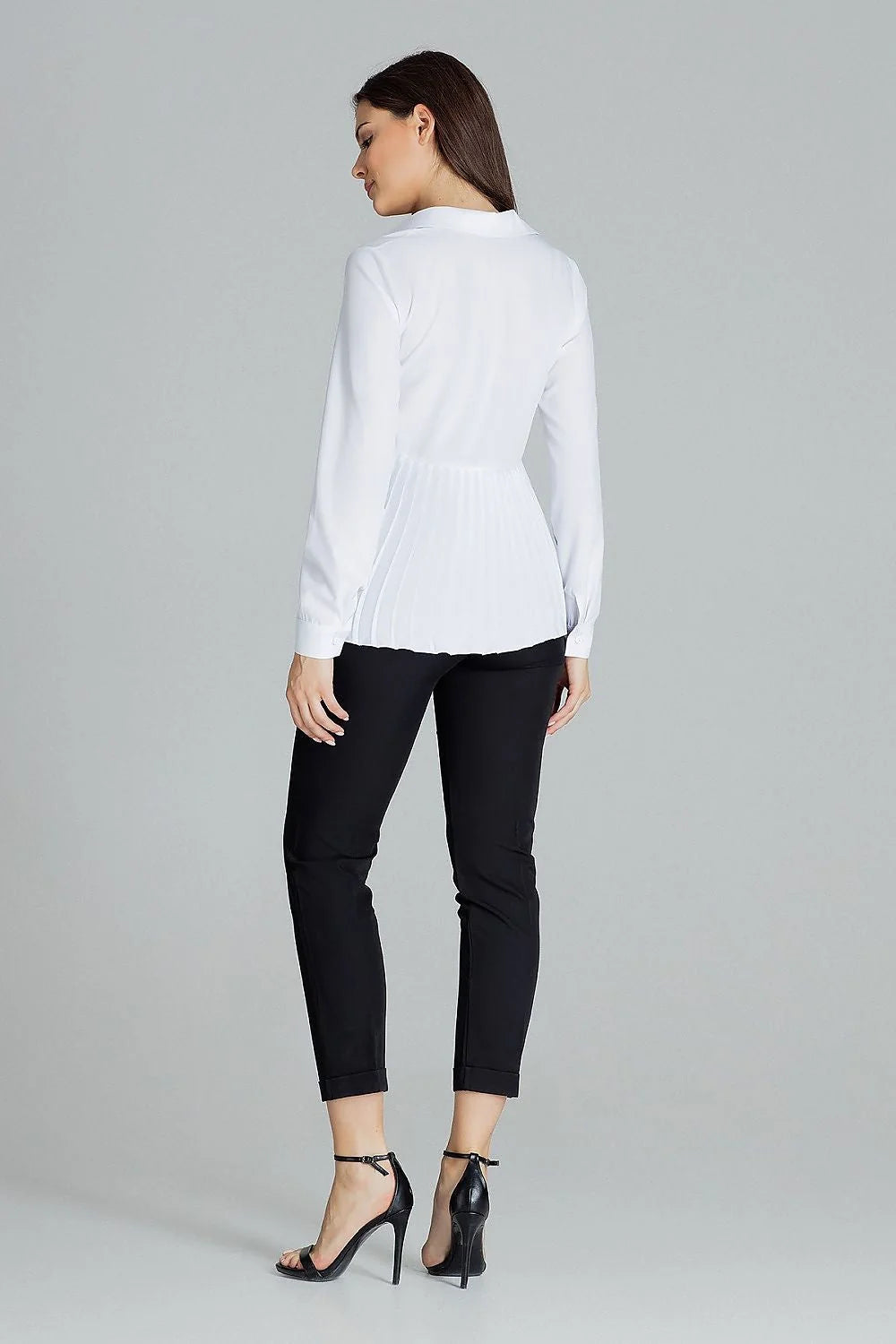 Chemisier blanc polyester élasthanne élégant manches longues plissé taille ajustable pour femmes style sophistiqué