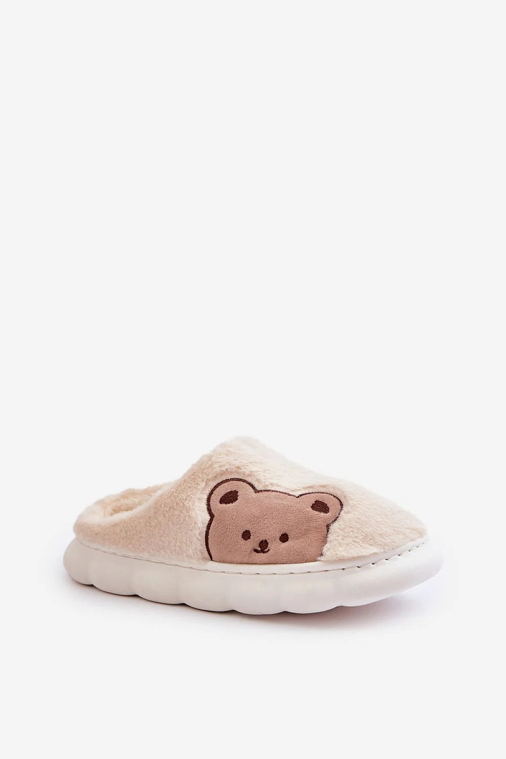 pantoufles fourrure ours mignon cosy femmes semelle épaisse beige clair molletonné doublure brodée nounours talon ouvert enveloppante confortable
