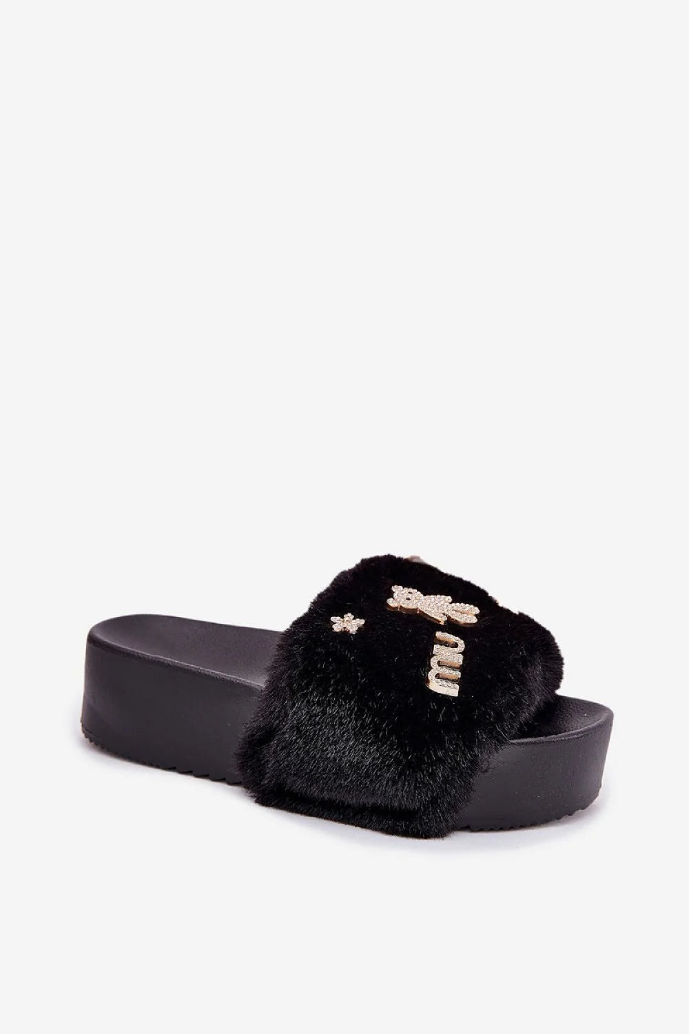 Clacquettes Step in style mules femme fourrure plateforme massive doré élégant casual look audacieux confortable