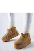 bottines femme courtes suédine effet daim camel microstrass scintillants plateforme épaisse crantée bout rond doublure chaude