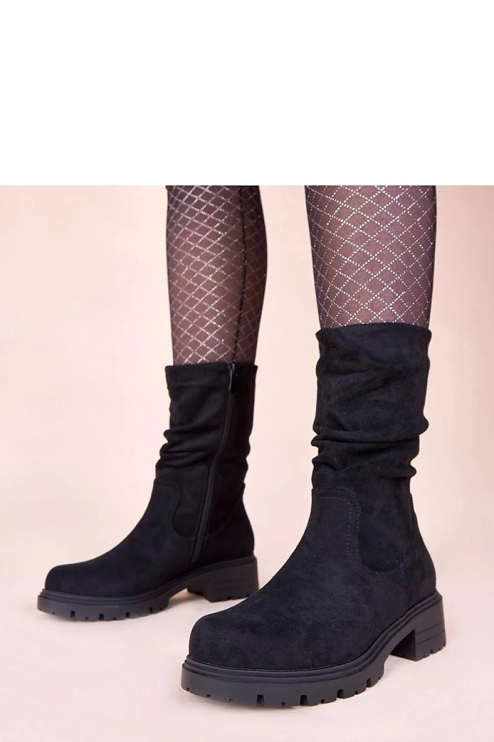 bottines noires plissées plateforme plates suédine semelle crantée antidérapante talon bloc bout rond fermeture éclair confortable durable robuste Gemre Malha