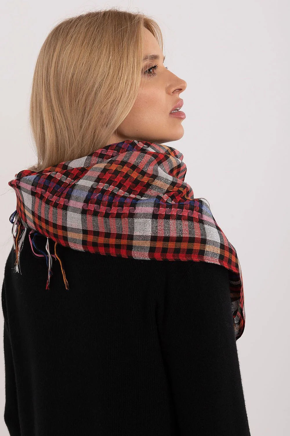 Foulard à carreaux multicolore élégant en coton mixte, style bohème, franges, pour femmes, accessoire polyvalent, tendance mode automne-hiver