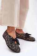 ballerines élégantes multicolores tweed bouclé bout rond nœud suedette noire empeigne découpée semelle caoutchouc basse cuir confort ergonomique