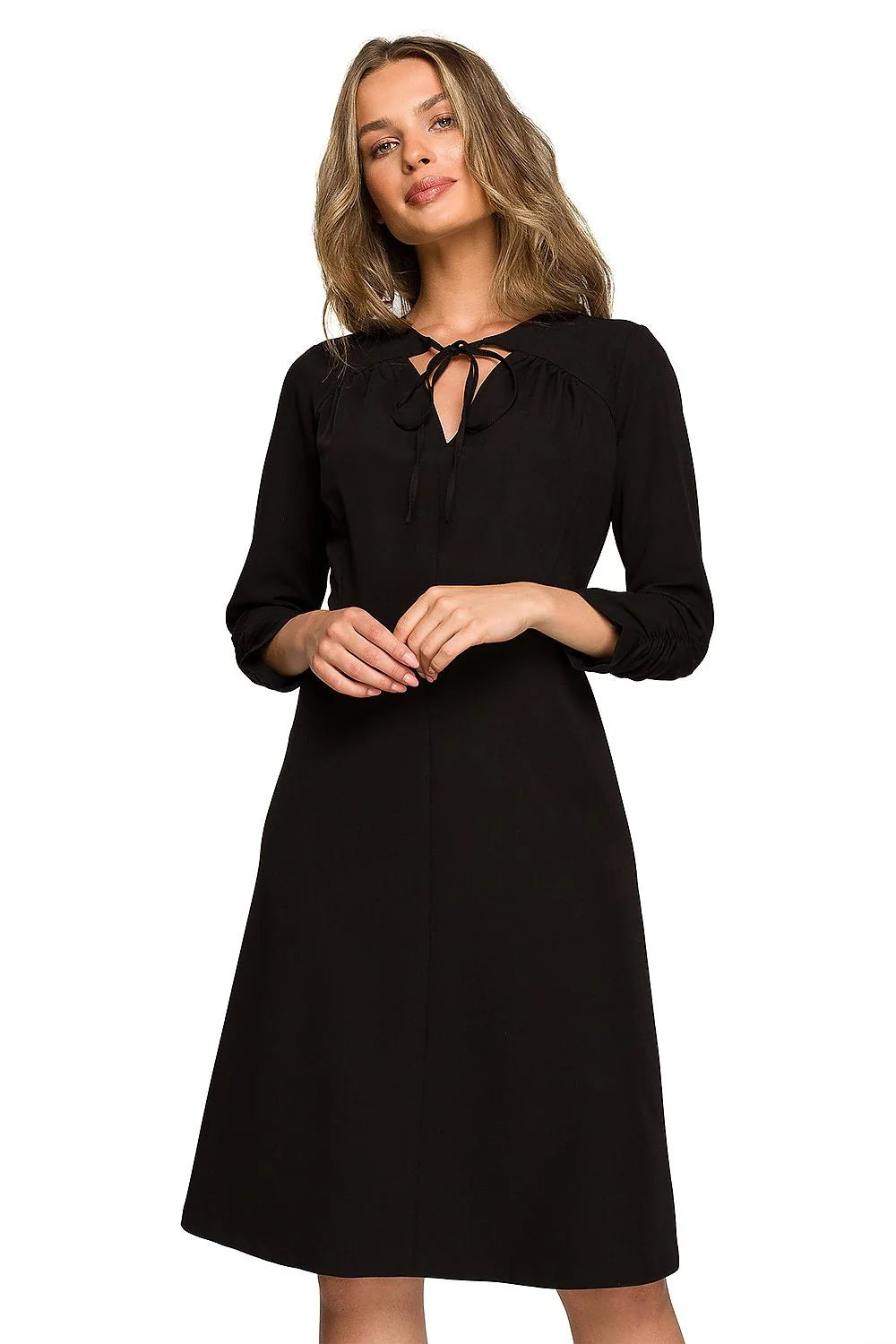 Robe de jour élégante pour femme en vert émeraude manches longues taille ajustable style classique