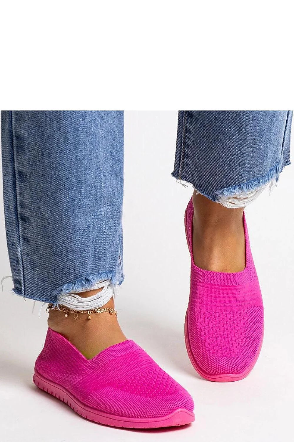 Baskets mode femmes style slip-on rose vif tricot mesh caoutchouc semelle adhérente été confortable