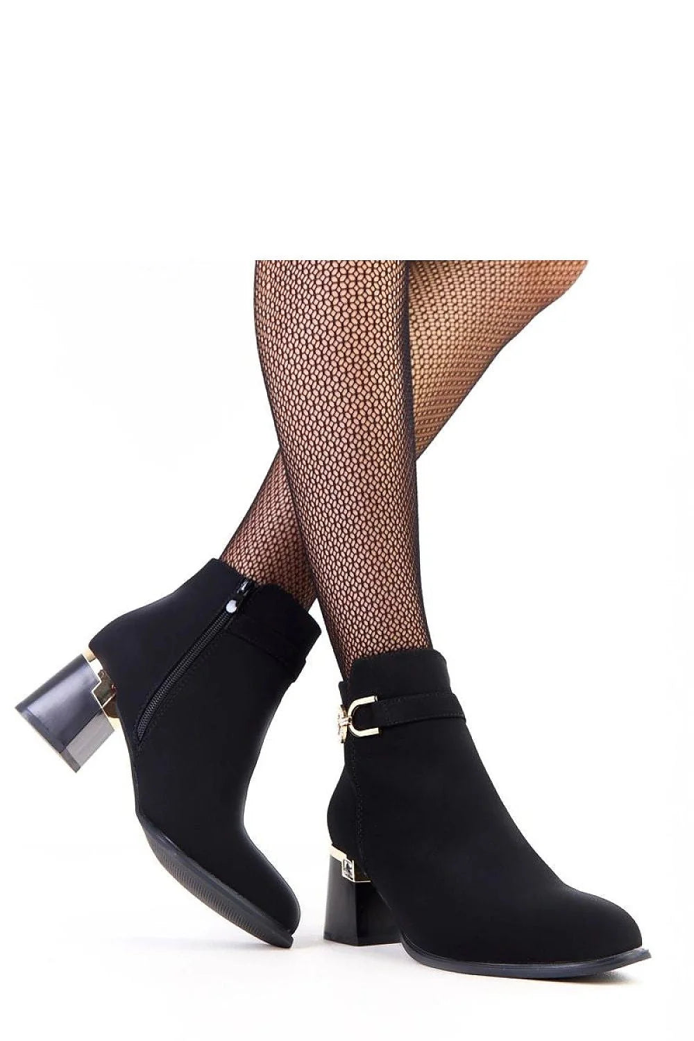 bottines femme cuir écologique mat cheville bout amande talon stable moyen doublure chaude semelle intérieure glissière bride décorative boucle dorée