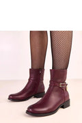 bottines femme cheville bordeaux profond cuir écologique lisse doublure tissu doux bout pointu talon bas 3cm boucle dorée cadenas décoratif