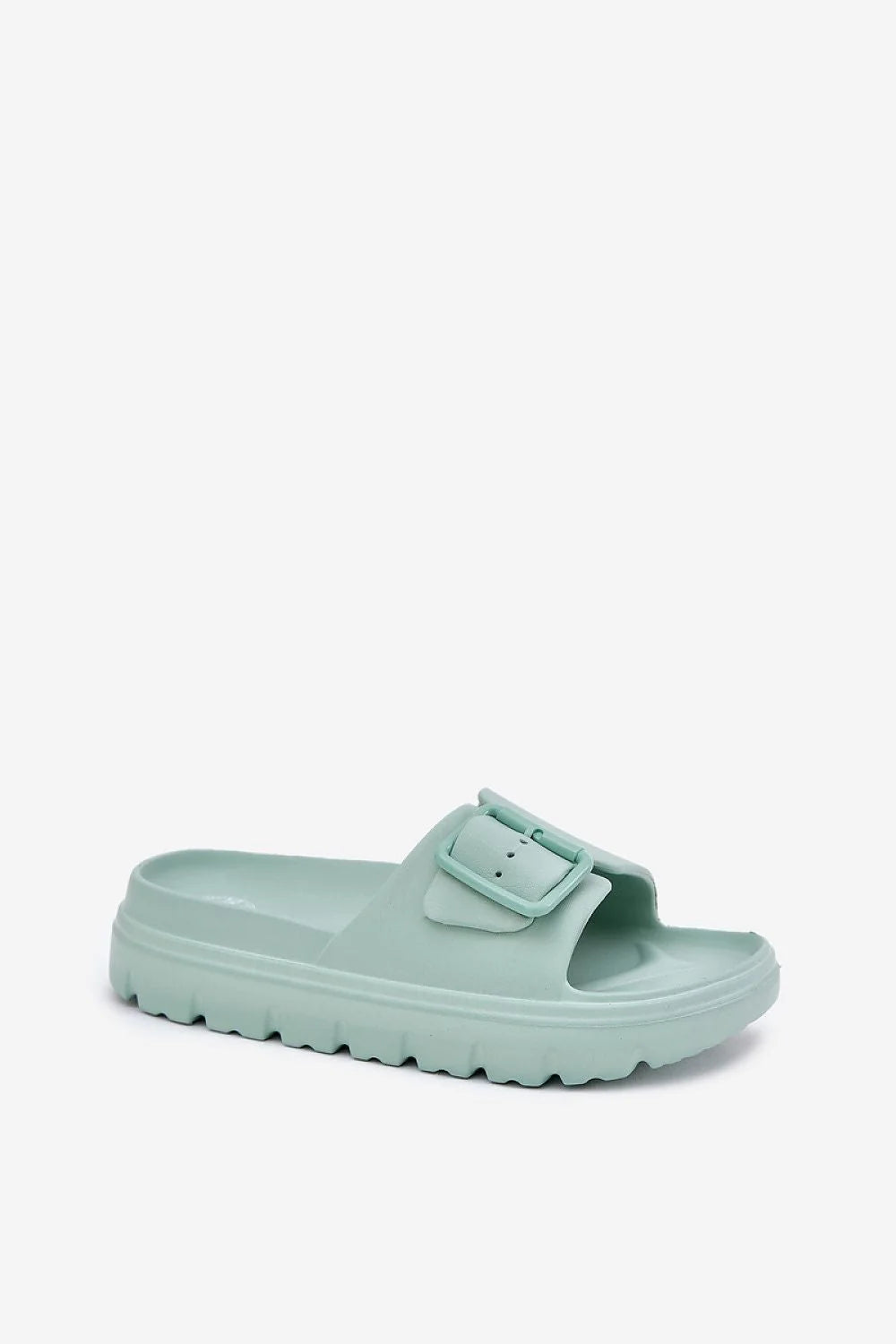 sandales femmes vert menthe pastel minimaliste moderne mules claquettes semelle épaisse compensée crantée amorti EVA bride large boucle réglable