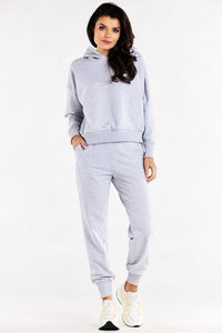 Combinaison athlétique femme Infinite You hoodie sweat joggers coton élasthanne gris clair coupe ample style décontracté modern