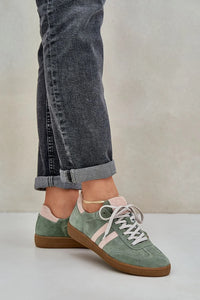 Chaussures de sport femmes daim naturel style moderne confortable couleur vert sauge rose pâle