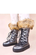 bottes neige femmes Malida Gemre métalliques argentées matelassées col fourrure beige semelle plateforme crantée antidérapante chaude
