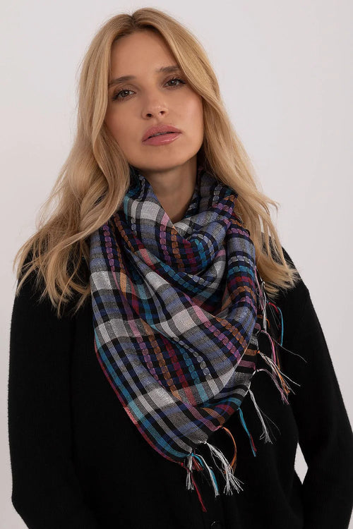 foulard arafat carreaux tartan multicolore bleu violet rose orange noir blanc grand carré oversize frangé texturé doux polyester viscose polyvalent