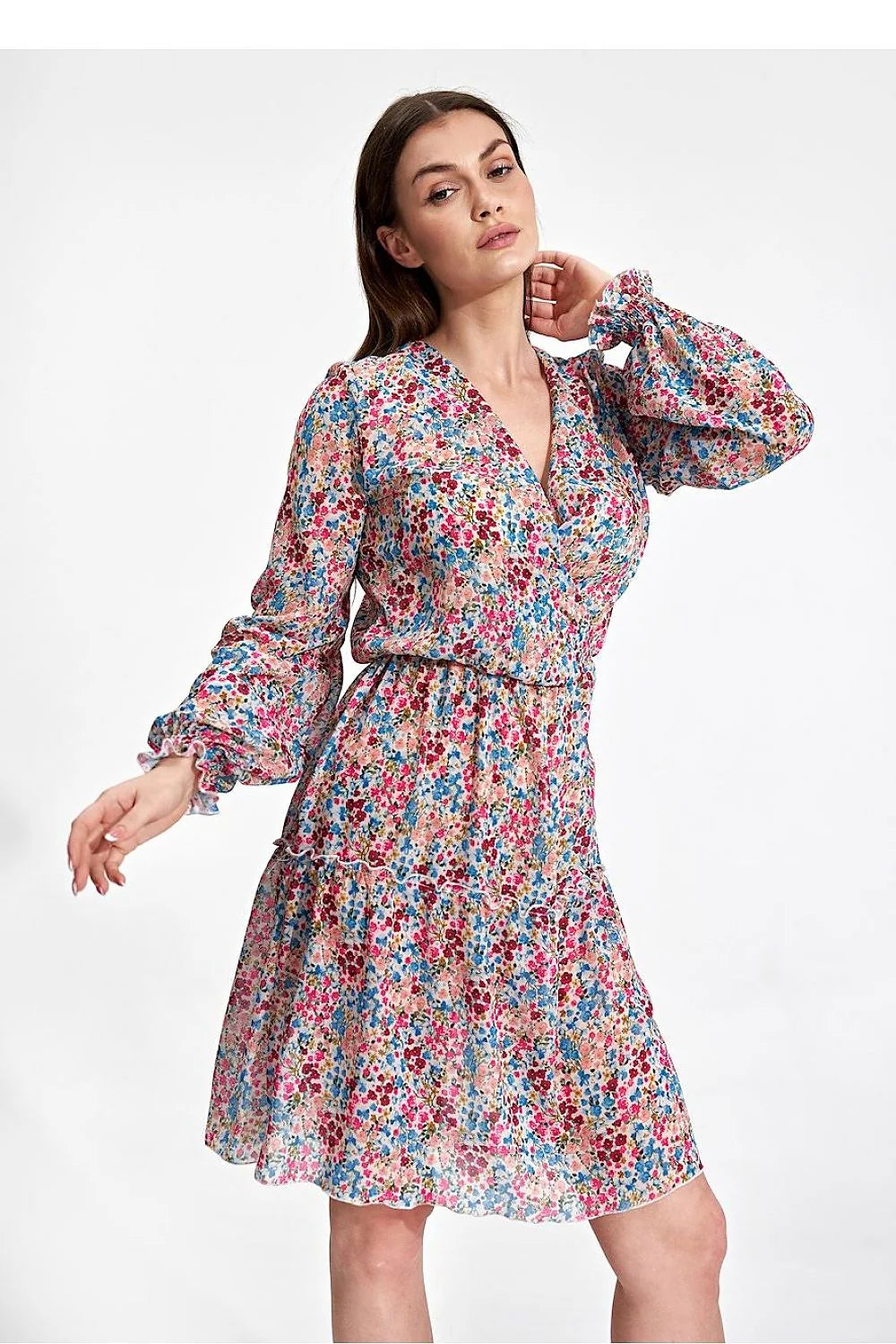 Robe de jour Figl robe été aérée manches longues élastique taille encolure enveloppe volant jupe polyester 100% femmes