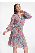 Robe de jour Figl robe été aérée manches longues élastique taille encolure enveloppe volant jupe polyester 100% femmes