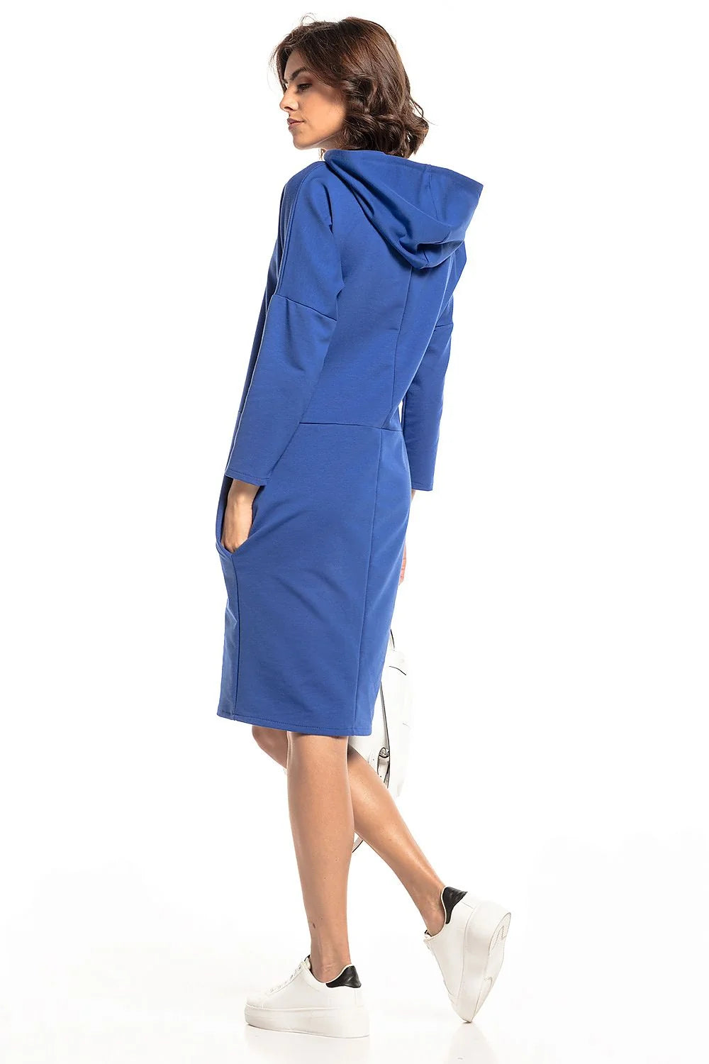 Robe en tricot coton rose décontractée avec capuche manches longues pour femme moderne élégante