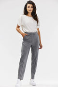 Pantalon cigarette femme Awama rayures gris-blanc coupe ajustée hauteur taille intégrée occasion formelle décontractée viscose haute qualité