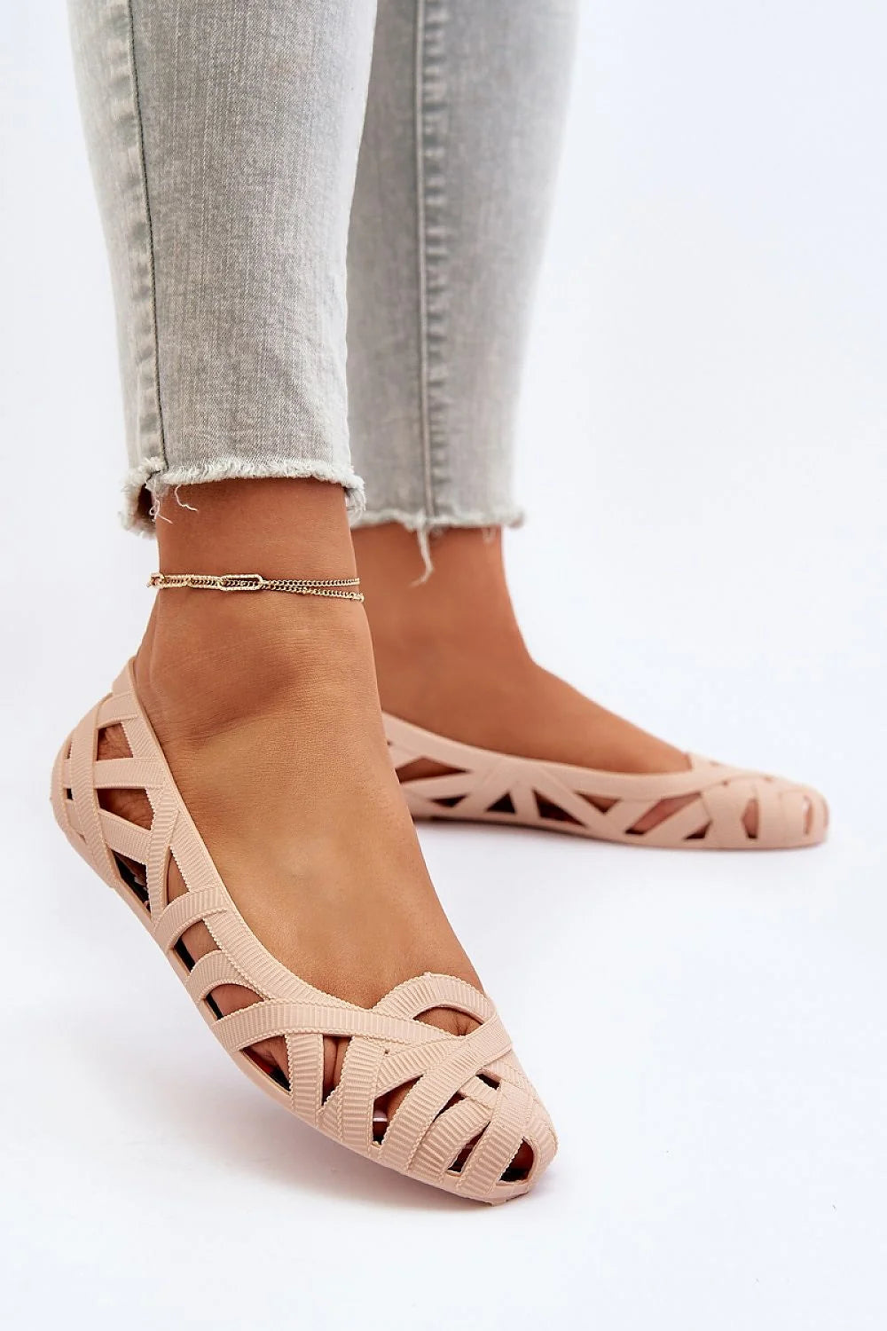 Ballerines femmes design moderne aéré ballerines ouvertes motifs entrecroisés couleur rose pâle confort maximal