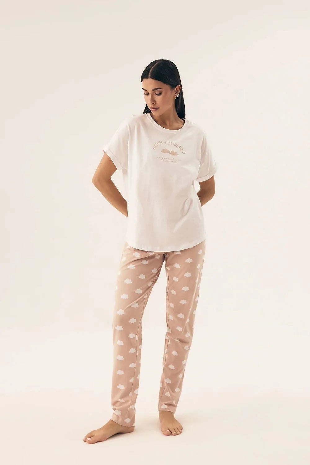 Pyjama Henderson pour femme confort style pyjama housse nuages blancs beige coton Jersey
