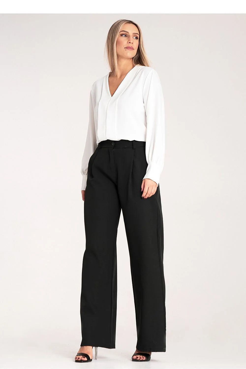 Pantalon femme Figl élégant à taille haute couleur noire coupe ample et droite élastique à l'arrière poches pratiques passants de ceinture en élasthanne 4 polyester 96 Taille S/M