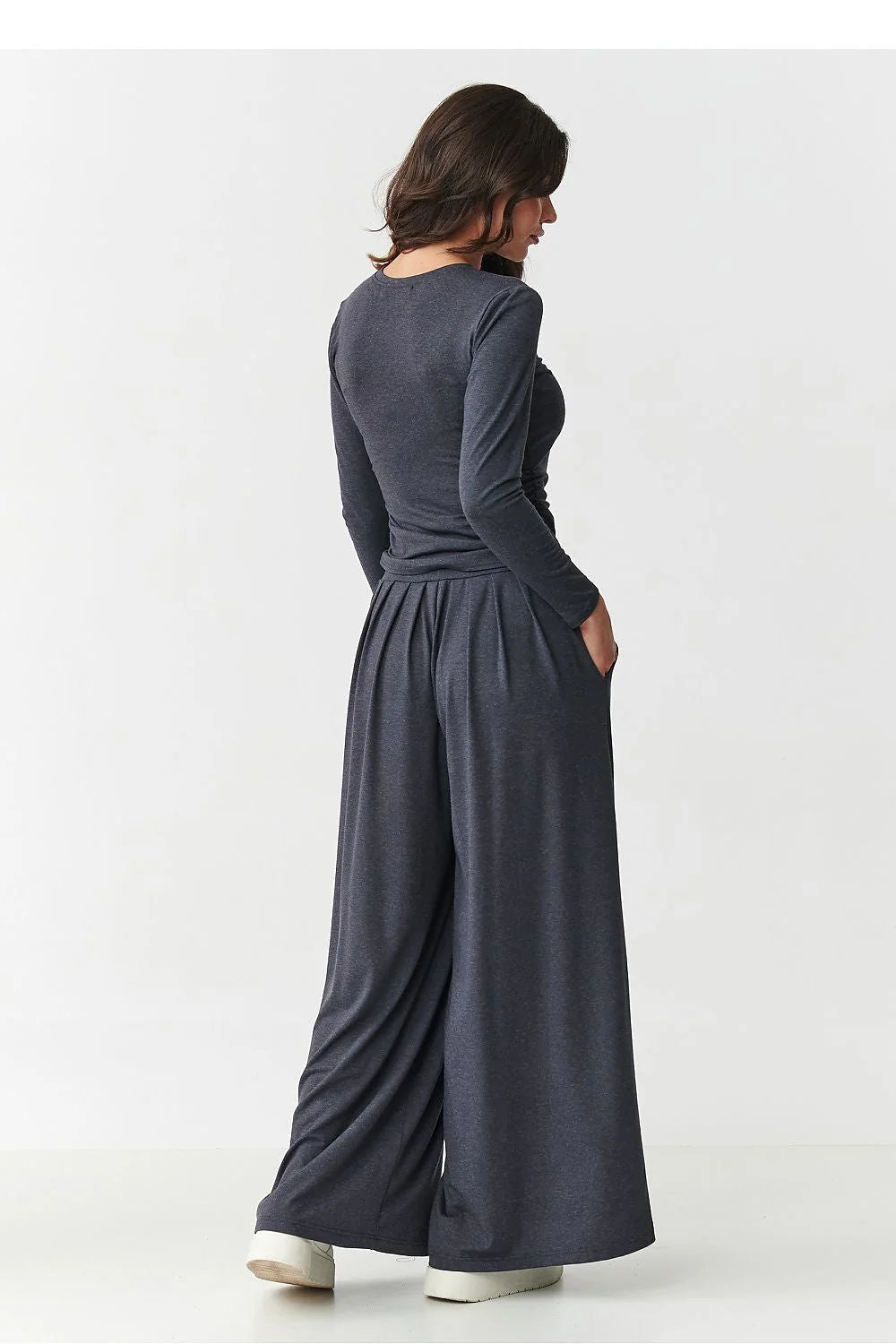 ensemble femme deuxpieces viscose elasthanne doux fluide jersey pantalon palazzo large taillehaute elastique pocheslaterales chemisier ajuste mancheslongues colrond