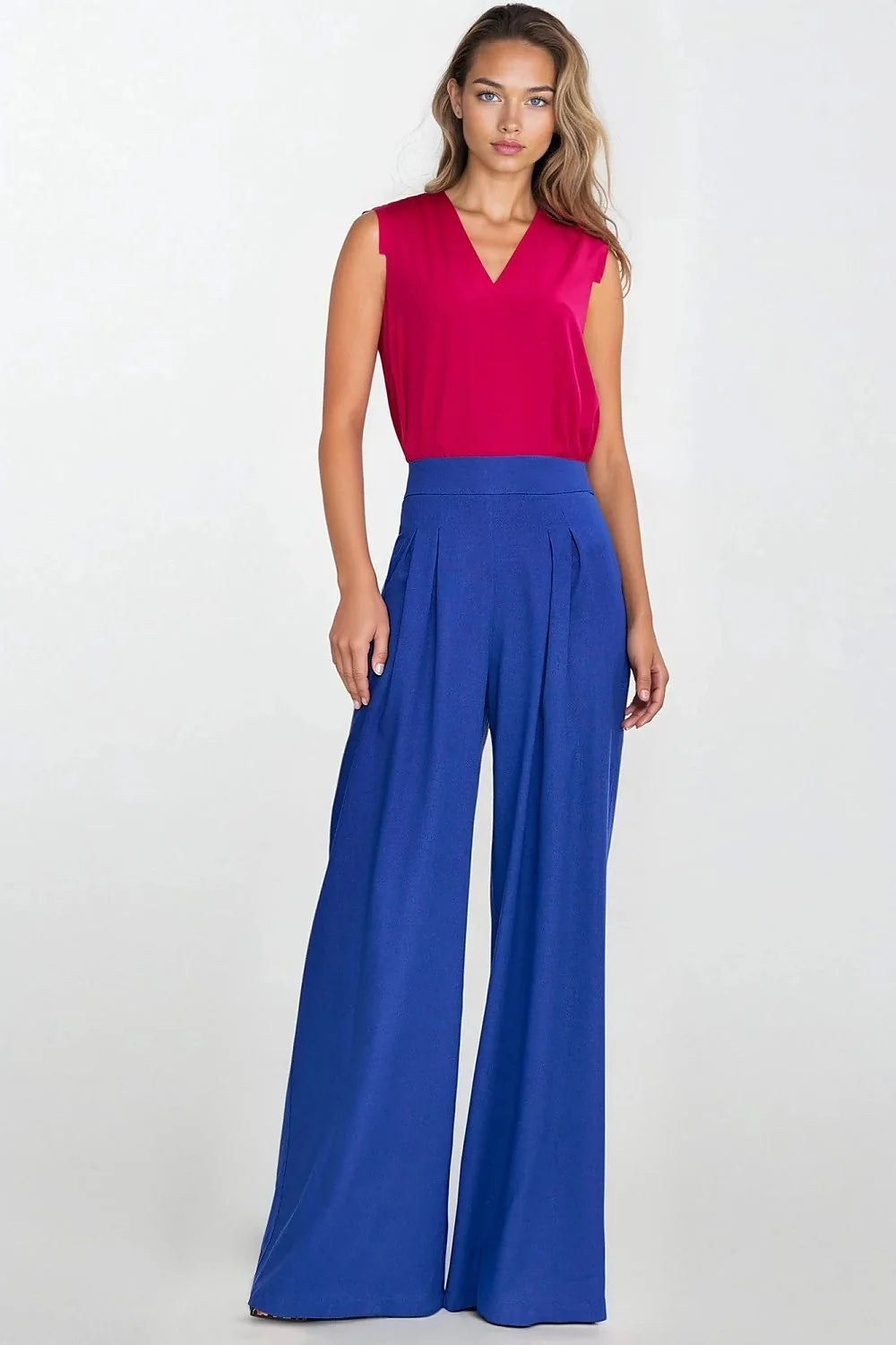 Tenue deux pièces moderne couleur fuchsia et bleu viscose élégante pour femmes coupe structurée occasions semi-formelles