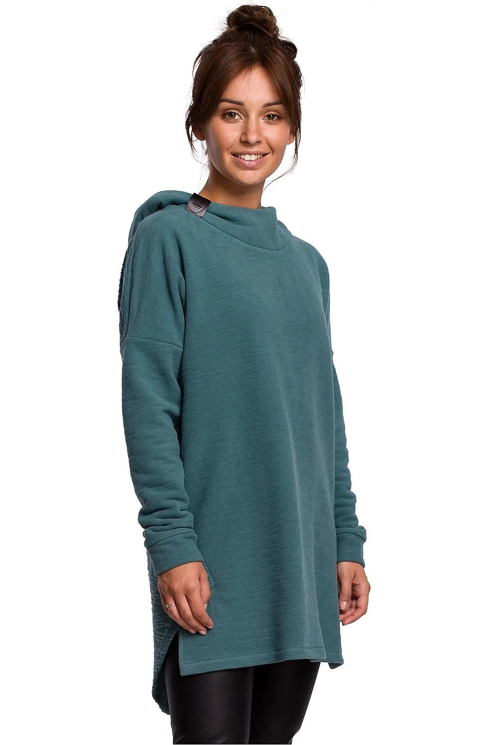 Sweatshirt pour femme en coton bleu marine oversize longue manches longues col montant capuche
