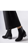 Bottines à talon carré en suédine noire, fermeture éclair latérale, tailleur cheville, élégance intemporelle, soirée et travail