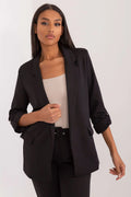 Veste pour femme moderne élégante coupe droite couleur noire polyester elastane manches trois quarts poches rabat blazer versatile travail casual