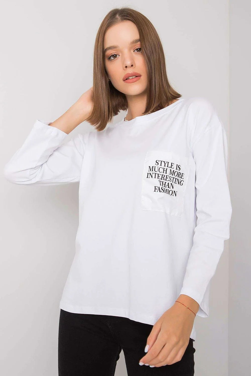 T-shirt blanc coton élasthanne manches longues moderne décontracté imprimé texte confort style pour femme