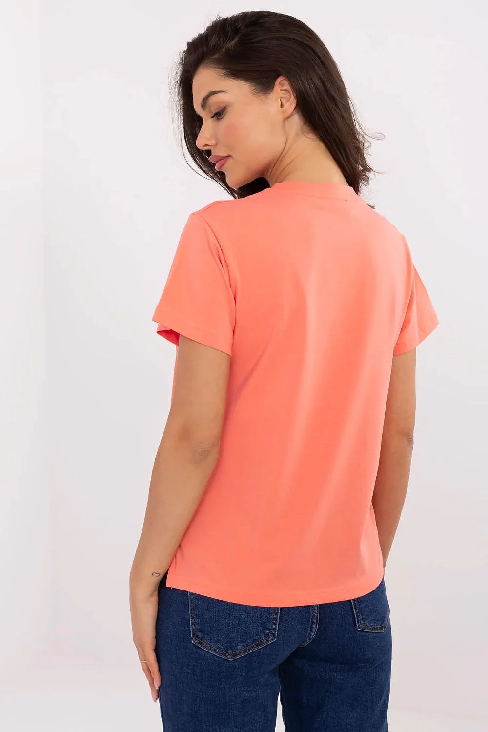 T-shirt femme mode été 2023 couleur corail motif papillon doré manches courtes en coton léger respirant coupe classique