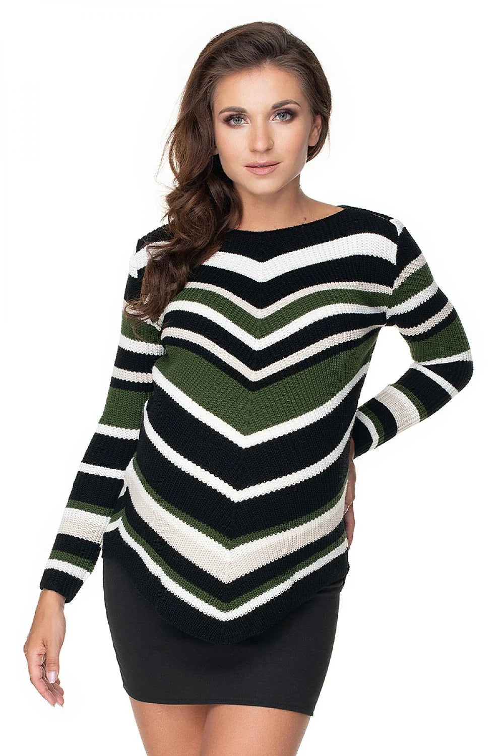 Pull grossesse tricot acrylique manches longues élégant rayures chevron confort mode future maman moderne