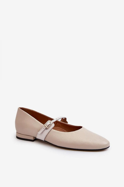 Ballerines en cuir naturel élégantes style minimaliste beige clair talon plat bride ajustable femmes
