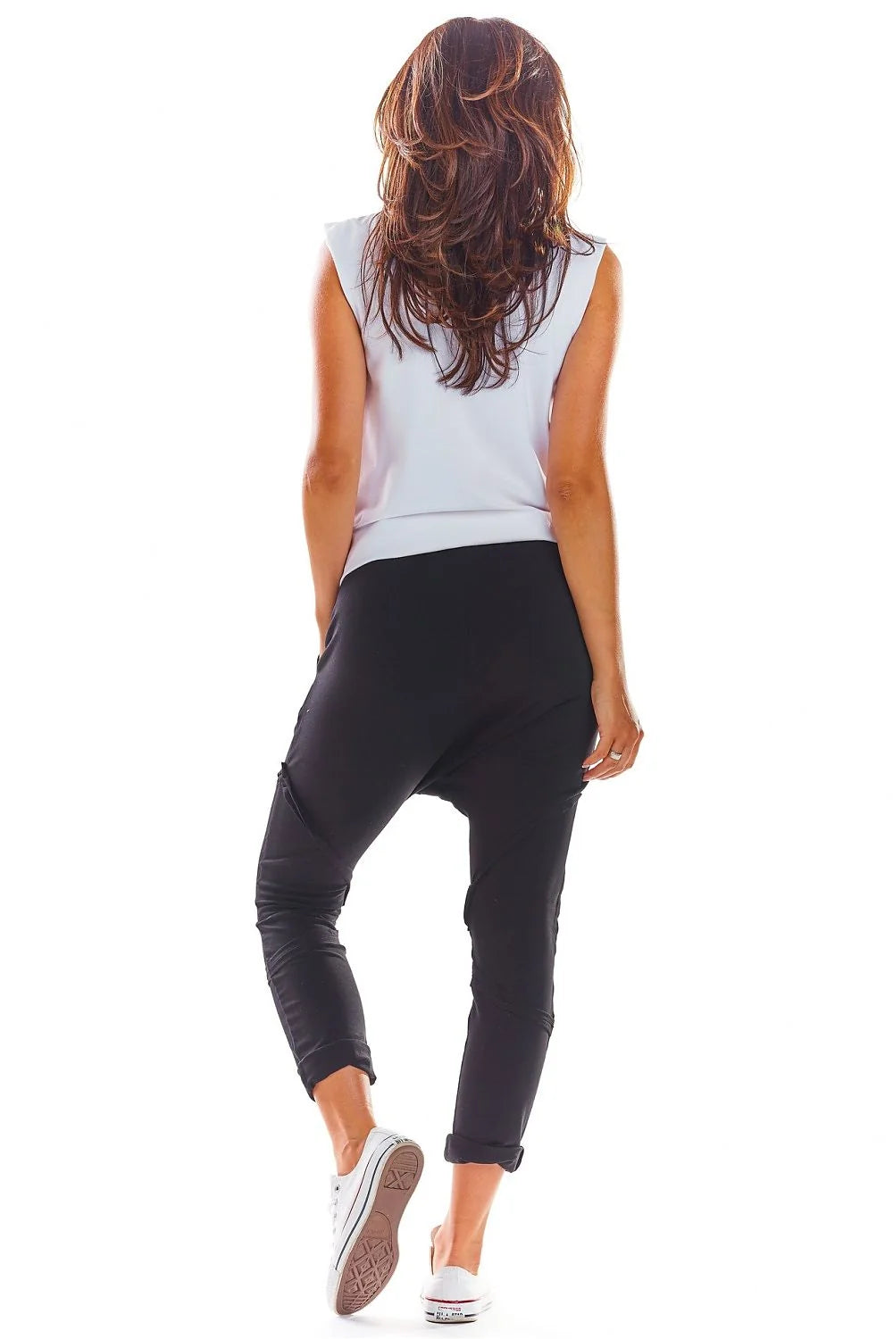 Pantalon survêtement Infinite You femme confortable matière originale taille élastique poches larges style moderne décontracté coton lycra noir blanc