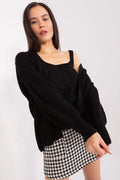 Ensemble Twinset Badu maille noire cardigan manches longues jupe pied-de-poule femme style moderne élégant matières douilletes
