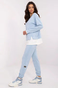 Ensemble de survêtement pour femme style décontracté manches longues contrasté bleu clair baskets tendance