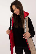 Gilet sans manches double face polyester matelassé beige taupe rouge vif ajusté capuche femme