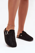 sandales femme BigStar suédine écologique noires bout fermé dos ouvert bride réglable boucle argentée semelle liège profilée caoutchouc antidérapante confortable