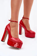 Escarpins talon large Step in style plateforme cuir artificiel rouge vif glossy femmes occasion spéciale soirée mariage strap adjustable modern style