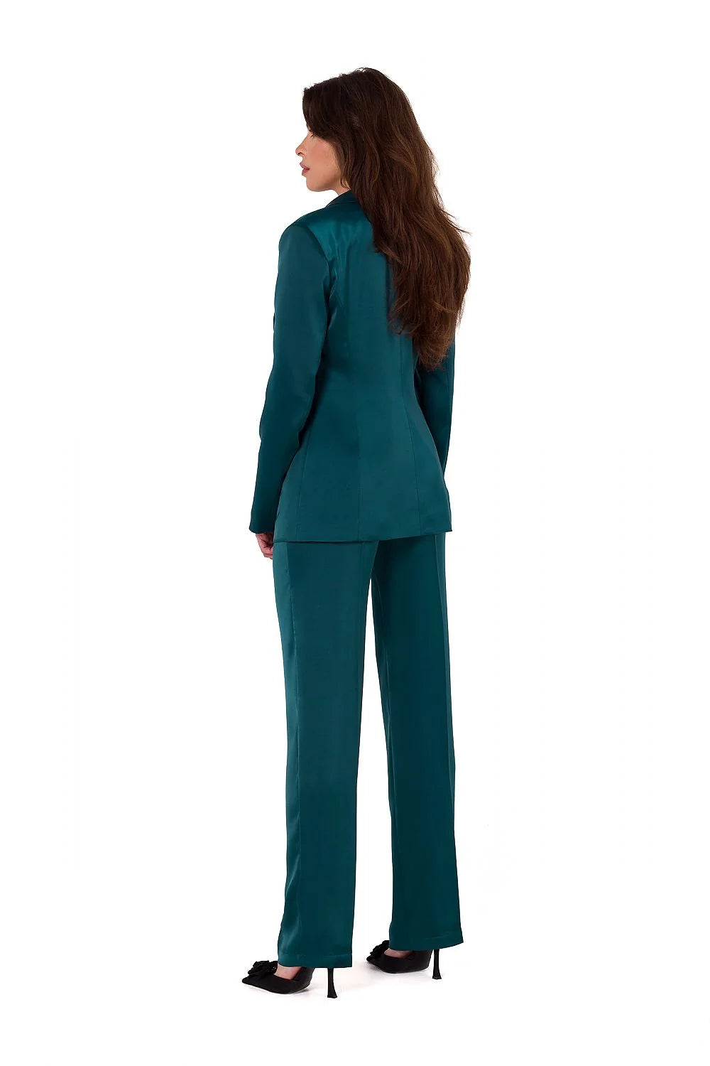 Costume Tailleur Femme Blazer Pantalon Vert Émeraude Satin Classique Élégance Professionnel Événements Haute Qualité Pologne