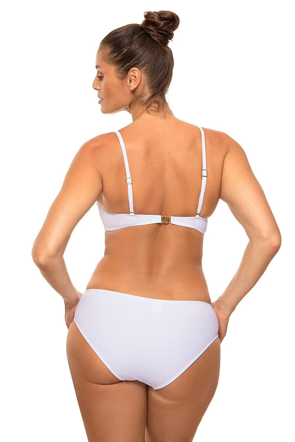 Maillot de bain deux pièces Marko effet push-up Bardot dos fermé bretelles ajustables tissu italien Carvico Tessuti couleur gris clair femmes