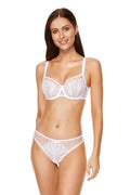 ensemble lingerie féminin tulle transparent broderie florale blanc soutiengorge balconnet armatures bretelles réglables culotte taille basse échancrée élégant