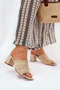 Sandales à talon mule style estival tressage naturel beige pantalon crochet floral été