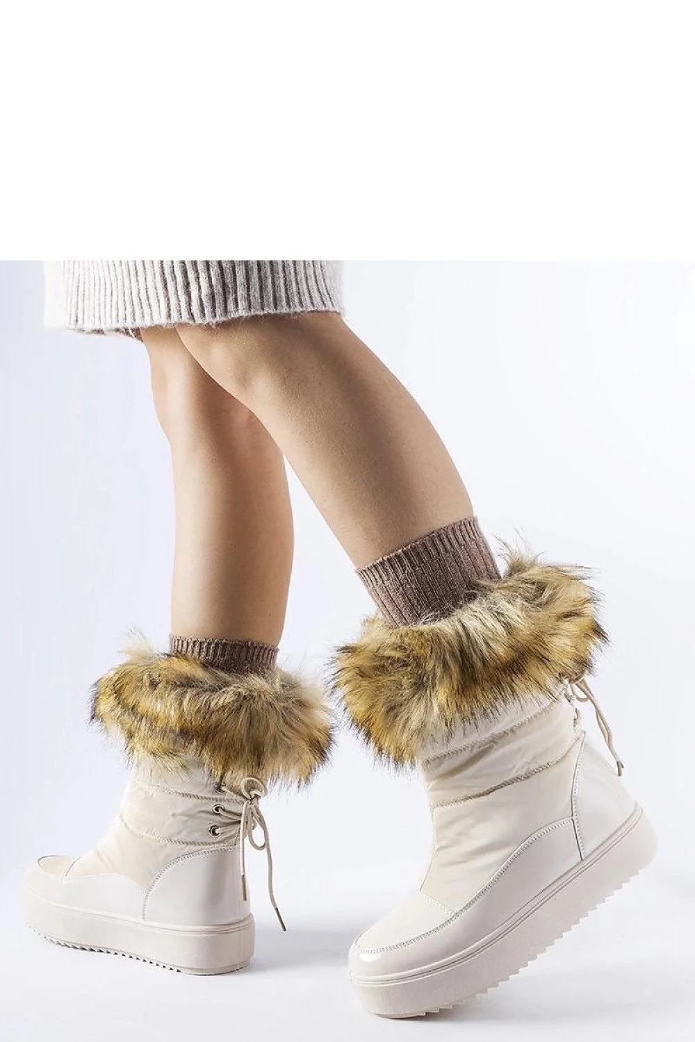 Bottes d'hiver femme similicuir fourrure beige moderne confort semelle compensée casual haute isolation thermique