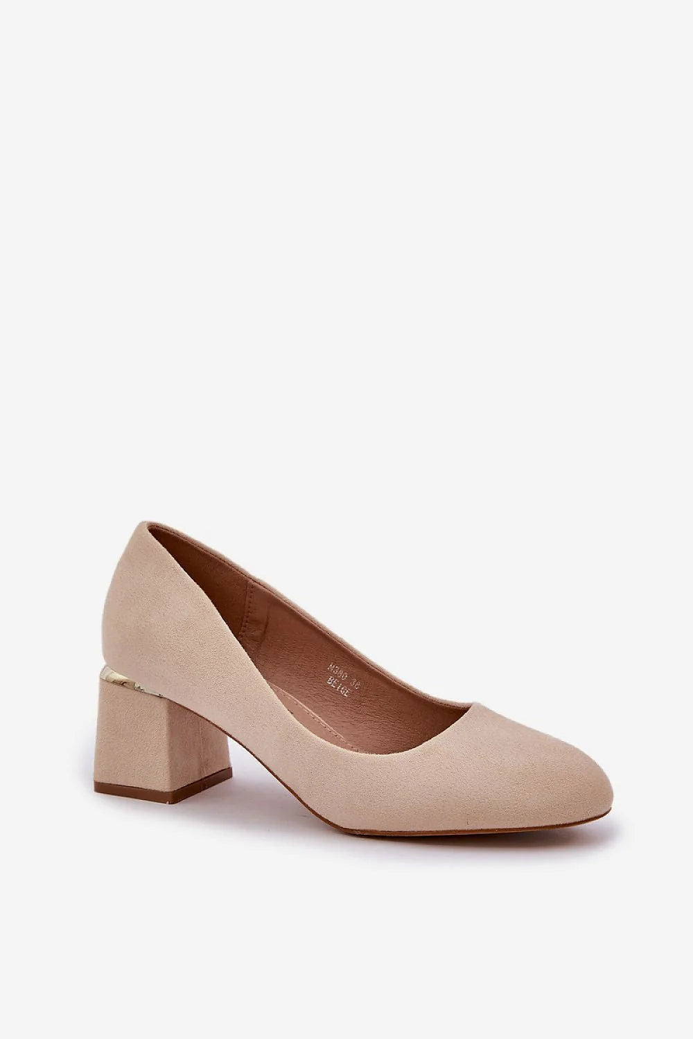 escarpins femmes talon carré moyen beige nude suédine écologique finition velours bout amande maintien stable semelle cuir confort