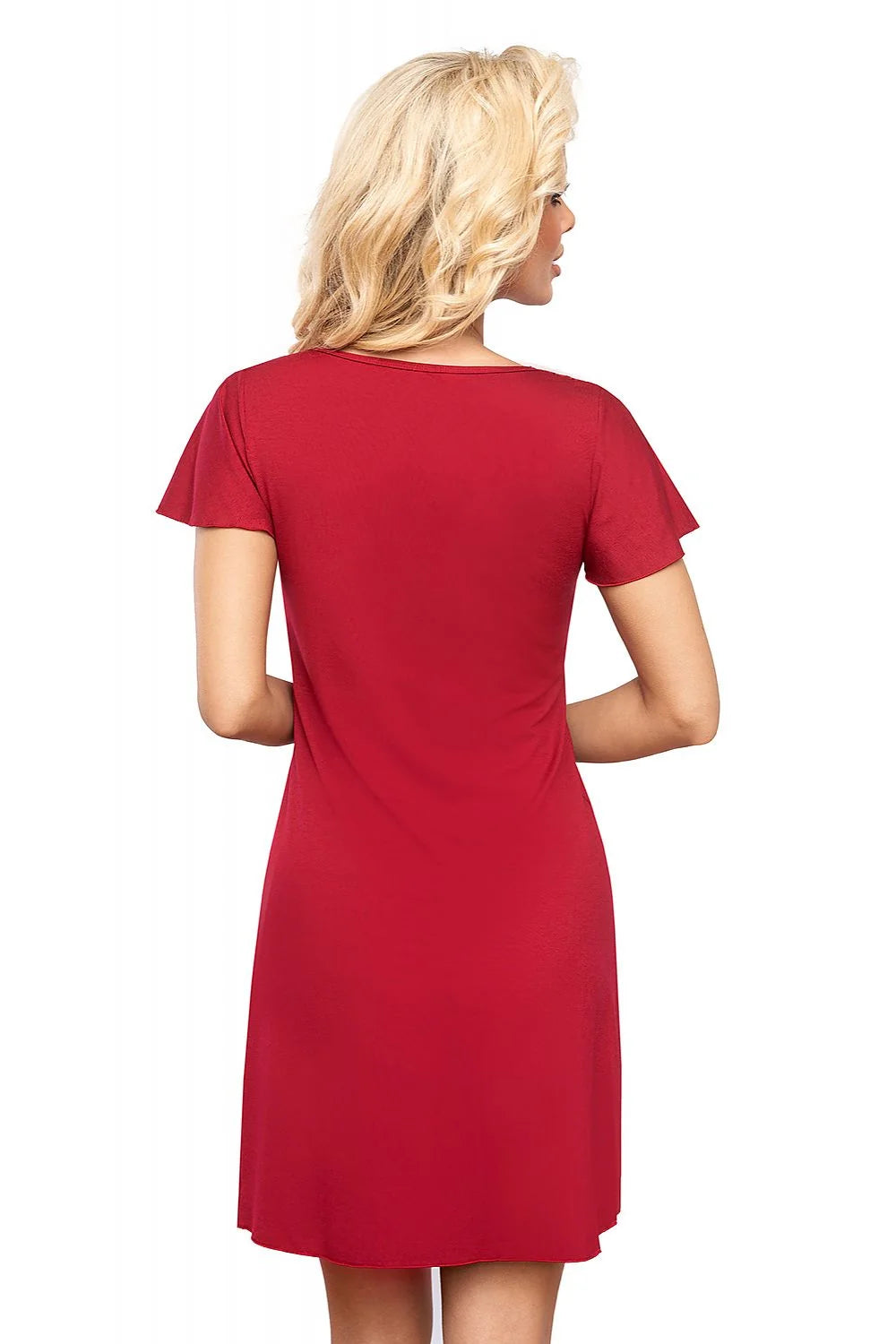 chemise nuit féminine dentelle délicate décolleté V manches papillon amples jersey extensible doux respirant coupe fluide courte rouge
