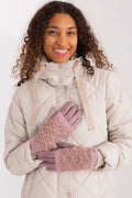 Gants AT manteau matelassé femme beige losange design élégant hiver style tendance gants doux tricot cuissard