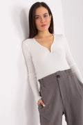 Haut ajusté manches longues côtelé blanc Pantalon ample taille haute gris femme mode élégante occasion quotidienne