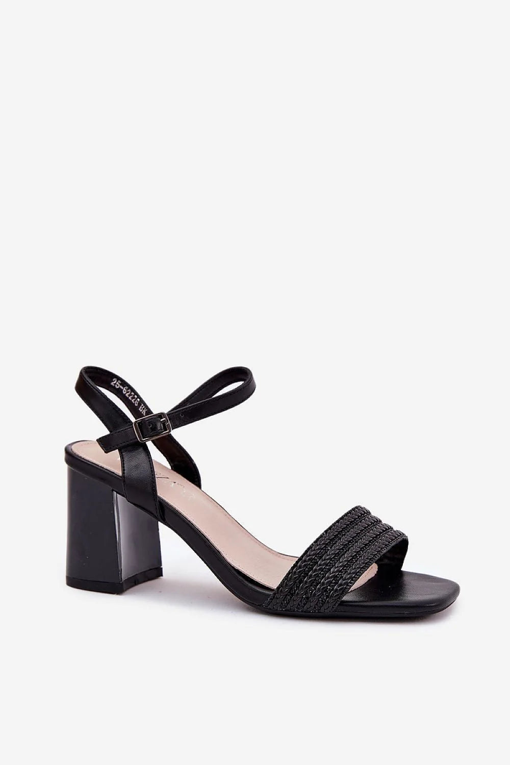 sandales femme talon bloc haut eco cuir noir bride cheville réglable sangle tressée zirconée confort élégant urbain chic Vinceza